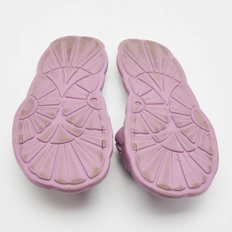 Pre Owned Miu Miu Purple Rubber Flat Slides Size 36