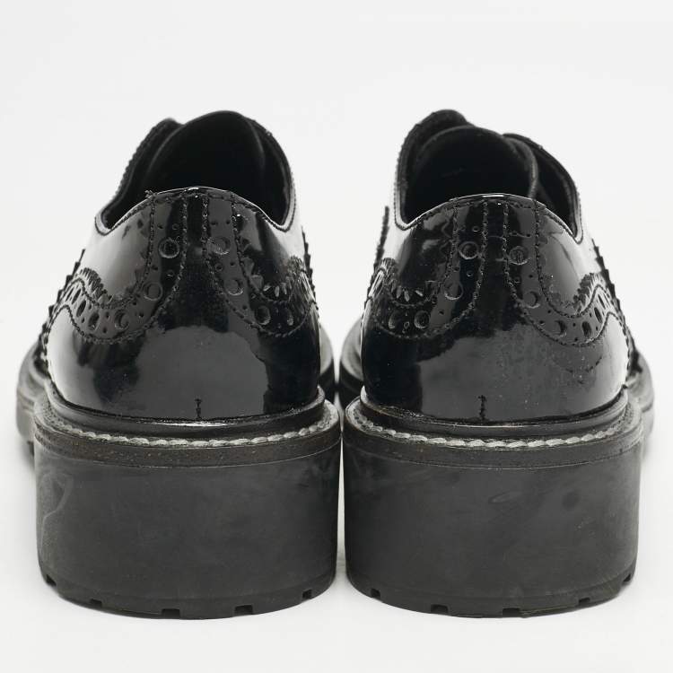Pre Owned Miu Miu Black Patent Brogue Leather Oxfords Size 38.5