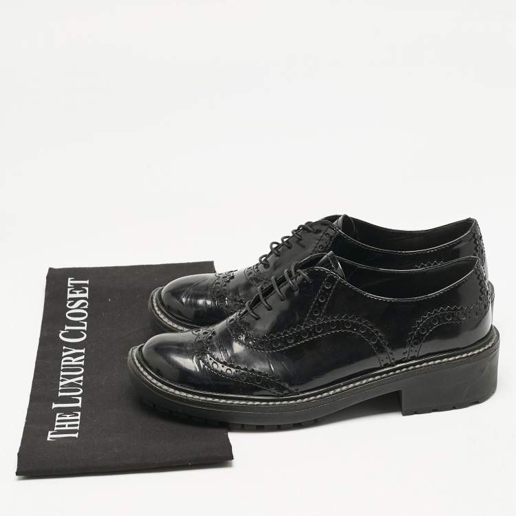 Pre Owned Miu Miu Black Patent Brogue Leather Oxfords Size 38.5