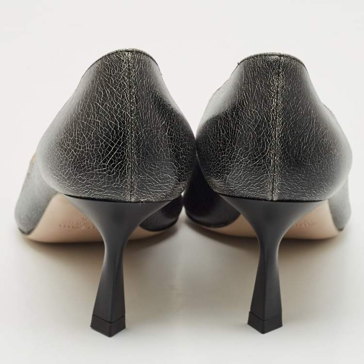 Pre Owned Miu Miu Black Crackled Leather Pointed Toe Pumps Size 35