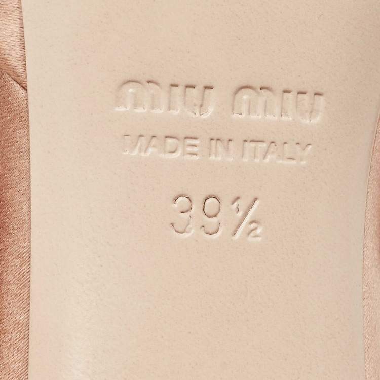 Pre Owned Miu Miu Beige Satin Crystals Knot Slide Sandals Size 39.5