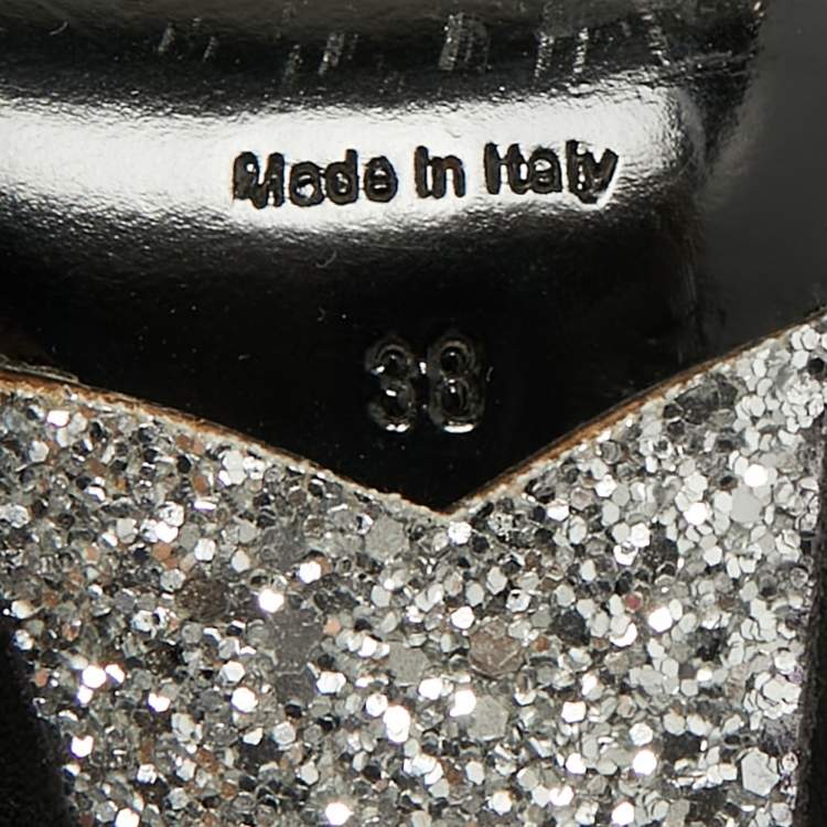 Pre Owned Miu Miu Black Leather  Glitter heels Booties Size 38