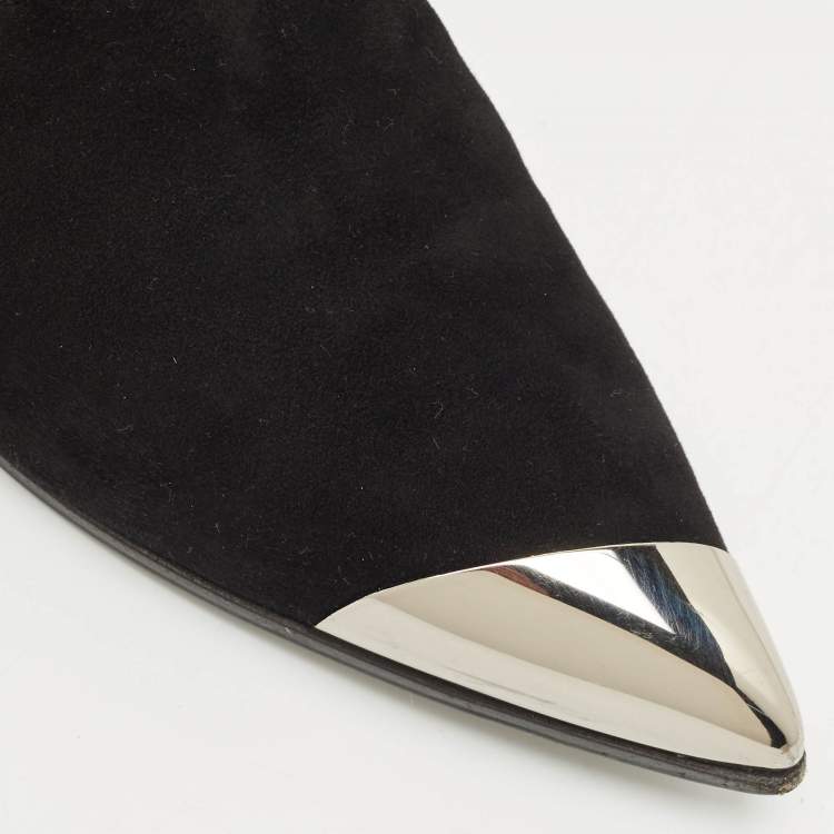Pre Owned Miu Miu Black Suede and Metal Toe Ankle Boots Size 38