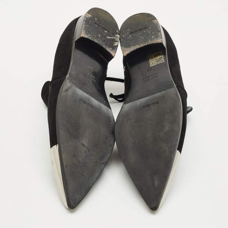 Pre Owned Miu Miu Black Suede and Metal Toe Ankle Boots Size 38