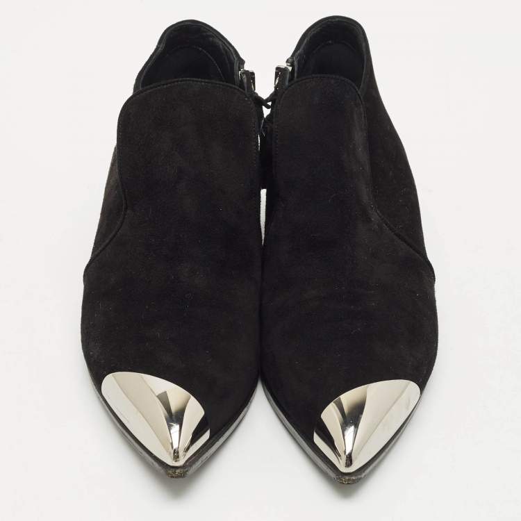 Pre Owned Miu Miu Black Suede and Metal Toe Ankle Boots Size 38