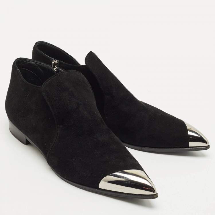 Pre Owned Miu Miu Black Suede and Metal Toe Ankle Boots Size 38