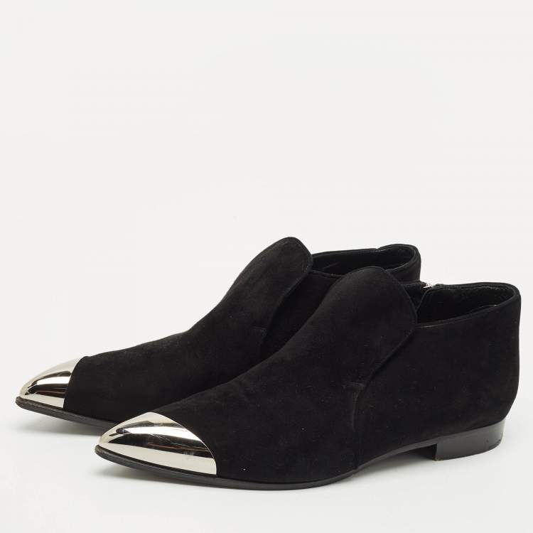 Pre Owned Miu Miu Black Suede and Metal Toe Ankle Boots Size 38