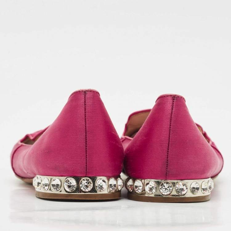 Pre Owned Miu Miu Red Satin Embroidered Velvet Crystal Embellished Smoking Slippers Size 37