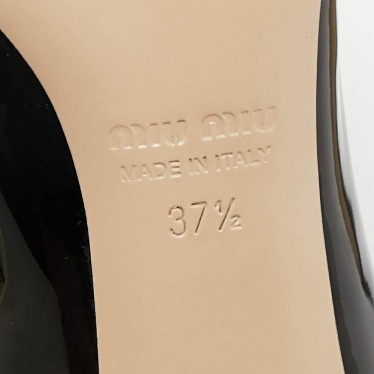 Pre Owned Miu Miu Black Patent Leather Crystal Embellished  Peep Toe Pumps Size 37.5
