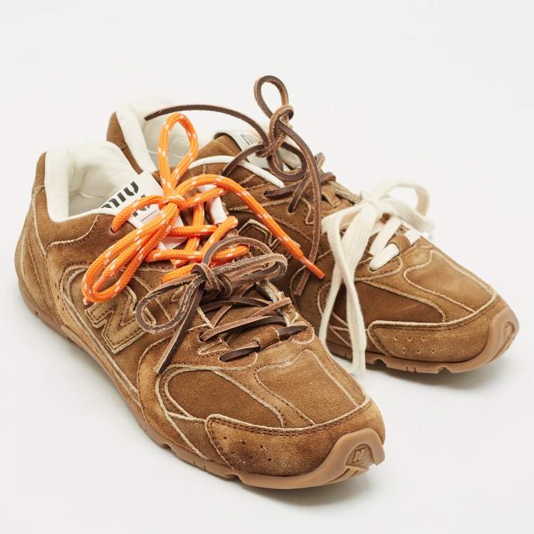 Pre Owned Miu Miu x New Balance Brown Suede Low Top Sneakers Size 37.5
