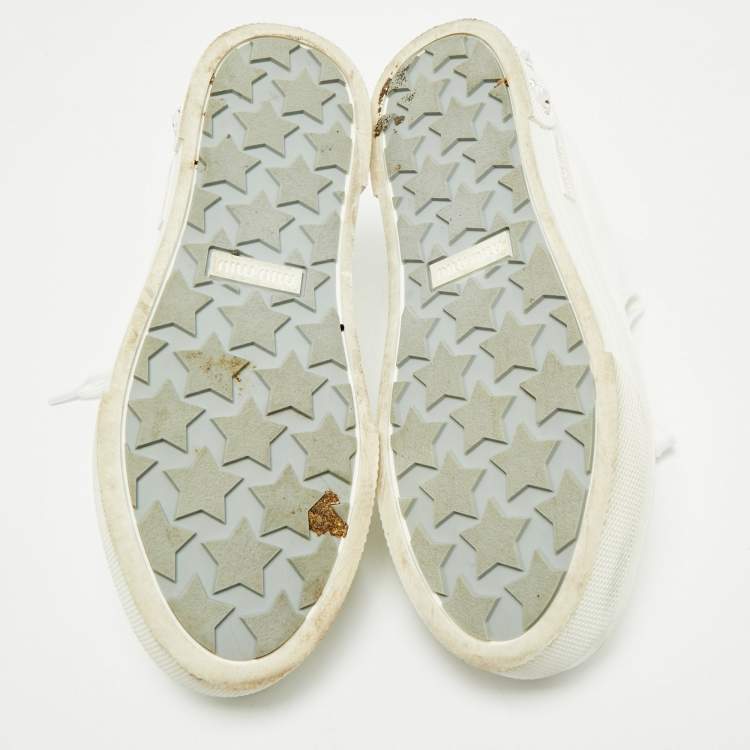 Pre Owned Miu Miu White Patent Leather Crystal Embellished Platform Low Top Sneakers Size 39