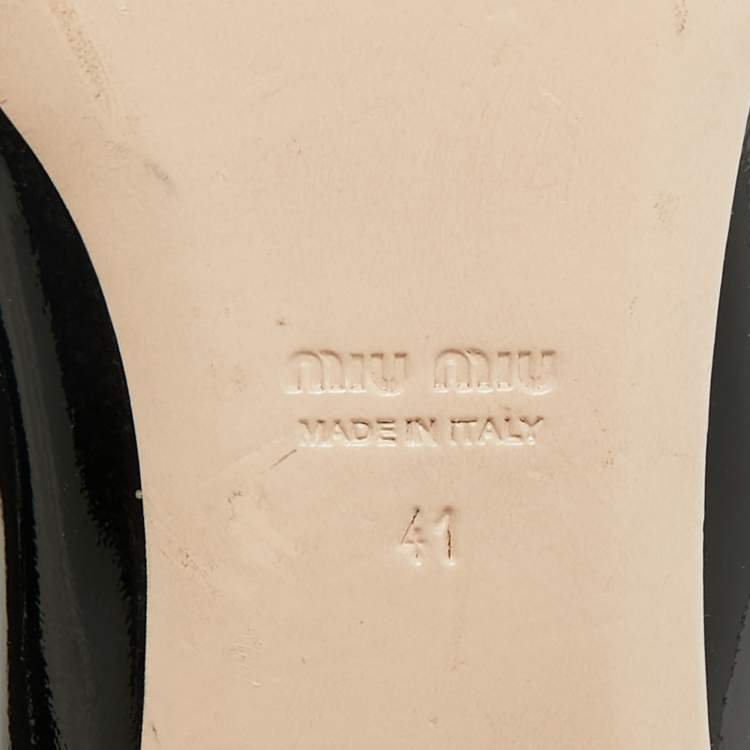 Pre Owned Miu Miu Black Patent Leather Crystals Embellished Bow Ballet Flats Size 41