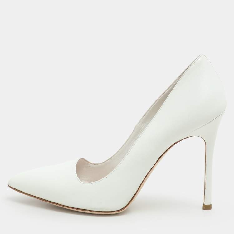 Pre Owned Miu Miu White Leather Pointed Toe Pumps Size 38.5