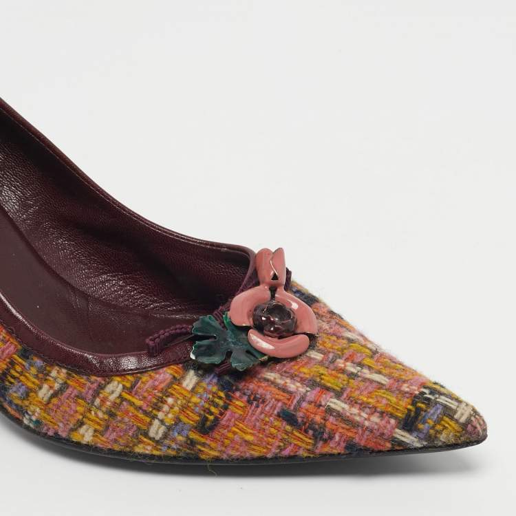 Pre Owned Miu Miu Multicolor Wool Embellished Pointed Toe Pumps Size 40