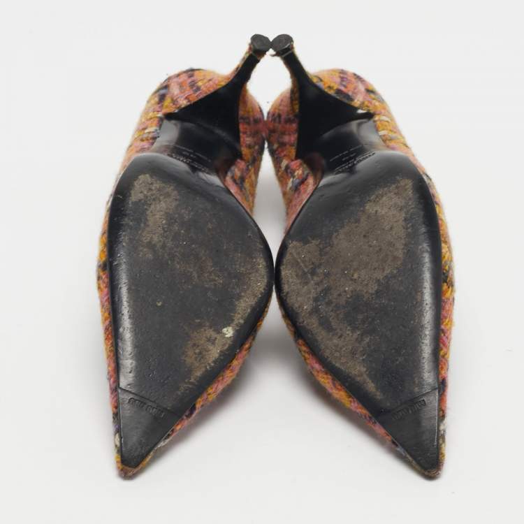 Pre Owned Miu Miu Multicolor Wool Embellished Pointed Toe Pumps Size 40