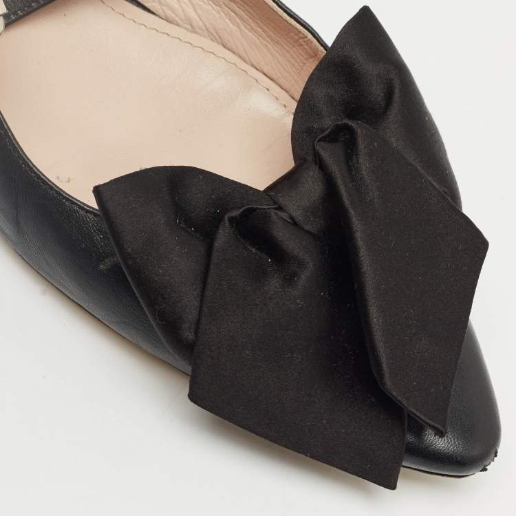 Pre Owned Miu Miu Black Leather Mary Jane Bow Ballet Flats Size 40