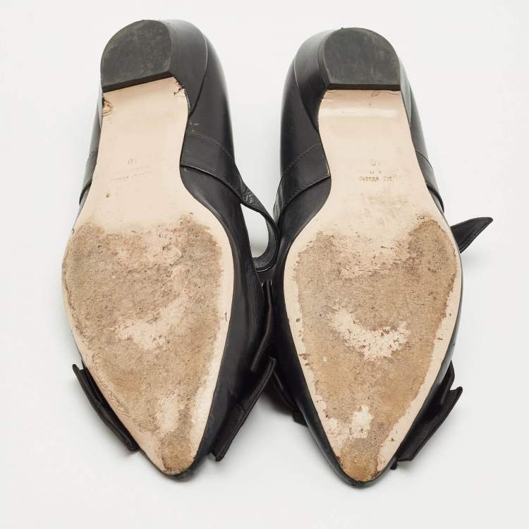 Pre Owned Miu Miu Black Leather Mary Jane Bow Ballet Flats Size 40