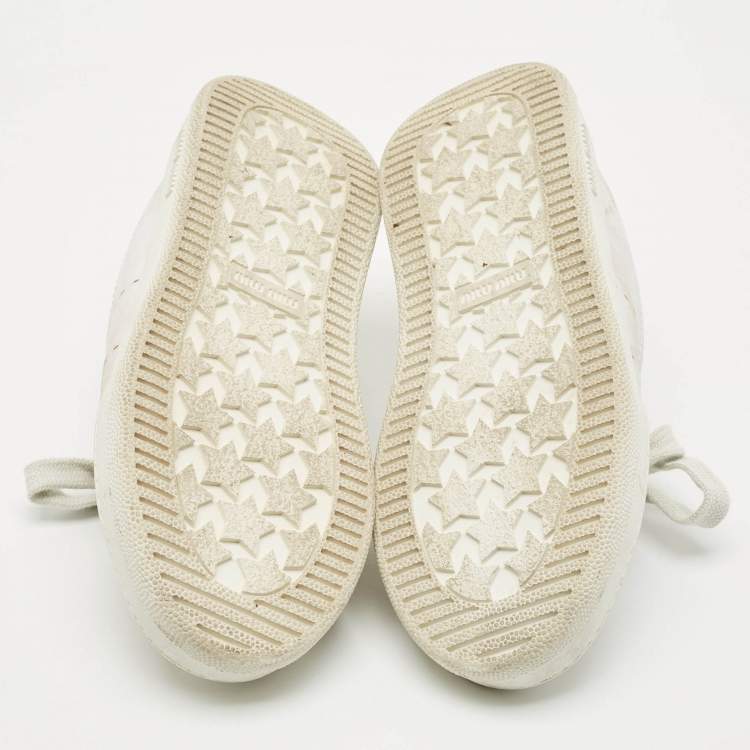 Pre Owned Miu Miu White Leather Lace Up Sneaker Mules Size 39