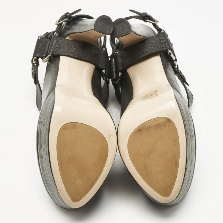 Pre Owned Miu Miu Black Leather  Buckle heels Booties Size 41