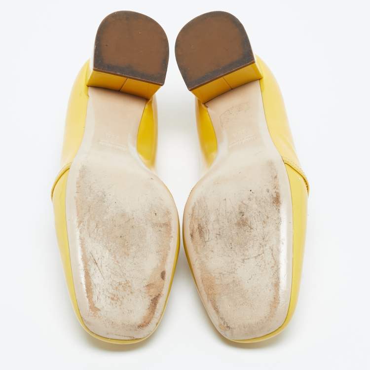 Pre Owned Miu Miu Yellow Patent Leather Crystal Embellished Pumps Size 39.5