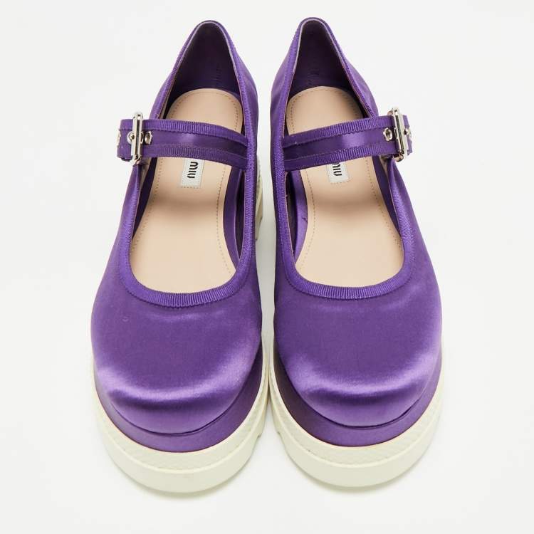 Pre Owned Miu Miu Purple Satin Platform Mary Jane Pumps Size 39