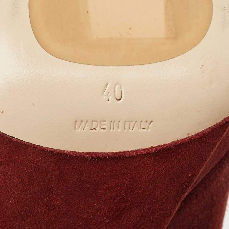 Pre Owned Miu Miu Burgundy Suede Platform Crystal Embellished Heel Pumps Size 40
