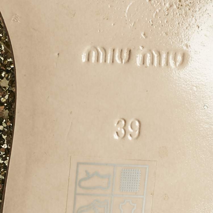 Pre Owned Miu Miu Gold Glitter And Leather Tassel Smoking Slippers Size 39
