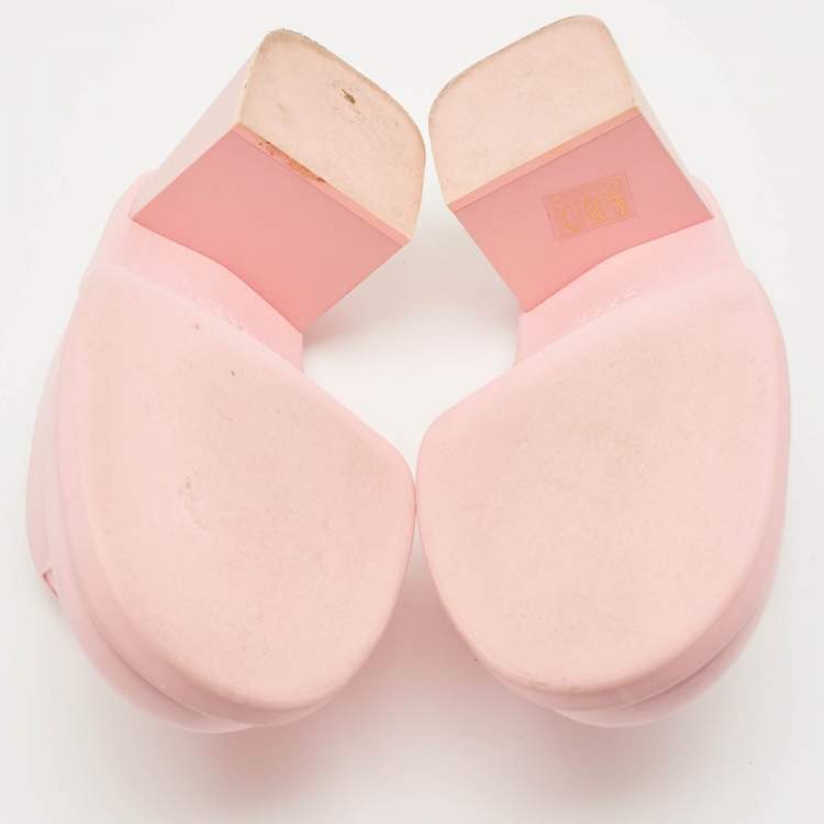 Pre Owned Miu Miu Pink Rubber Logo Clogs Size 37