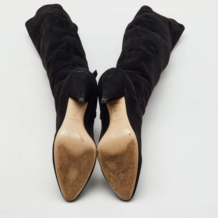 Pre Owned Miu Miu Black Suede Knee Length Boots Size 38