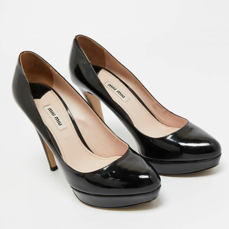 Pre Owned Miu Miu Black Patent Leather Platform Pumps Size 39.5