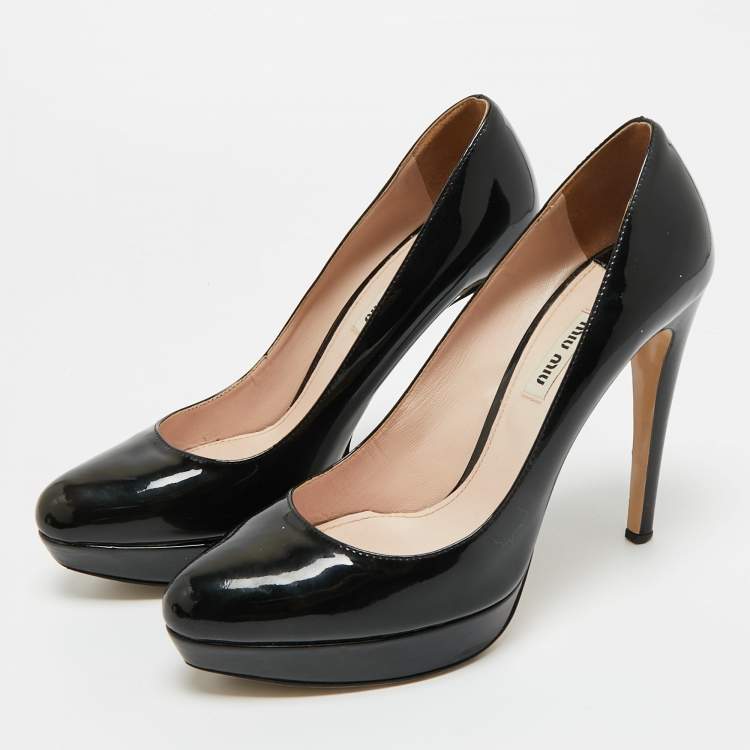 Pre Owned Miu Miu Black Patent Leather Platform Pumps Size 39.5