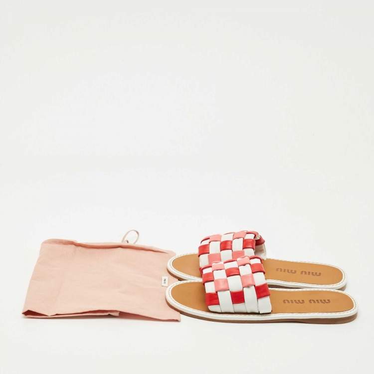 Pre Owned Miu Miu Multicolor Woven Leather Flat Slides Size 39