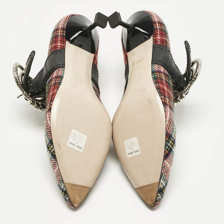 Pre Owned Miu Miu Multicolor Fabric and Leather Embellished Mary Jane Pumps Size 39