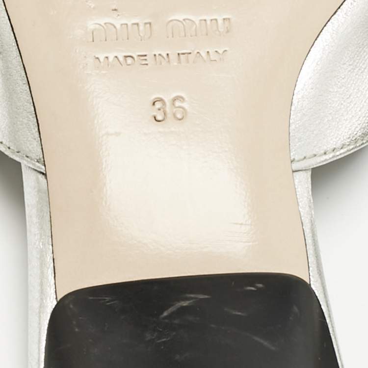 Pre Owned Miu Miu Silver Leather Decollete Mules Size 36