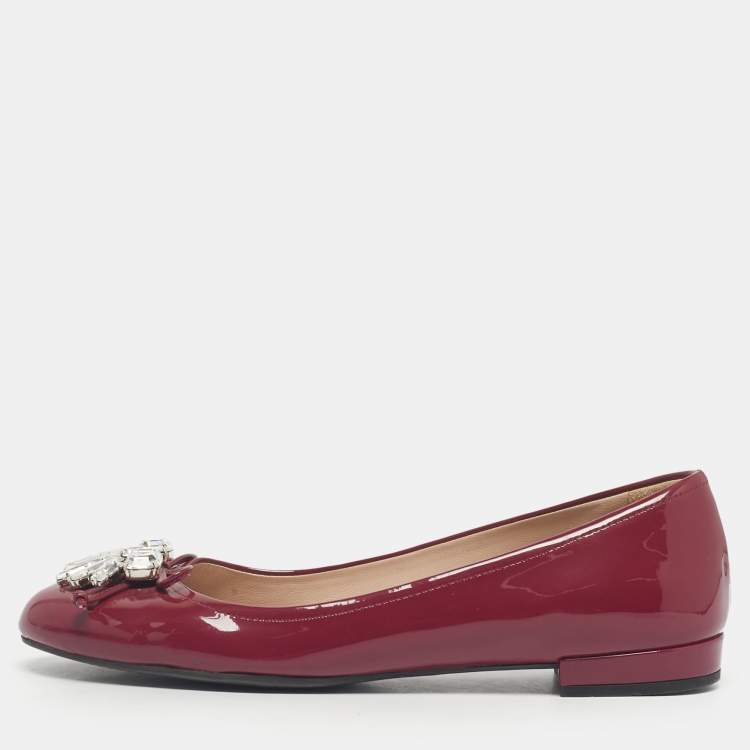 Pre Owned Miu Miu Purple Patent Leather Crystal Embellish Ballet Flats Size 37