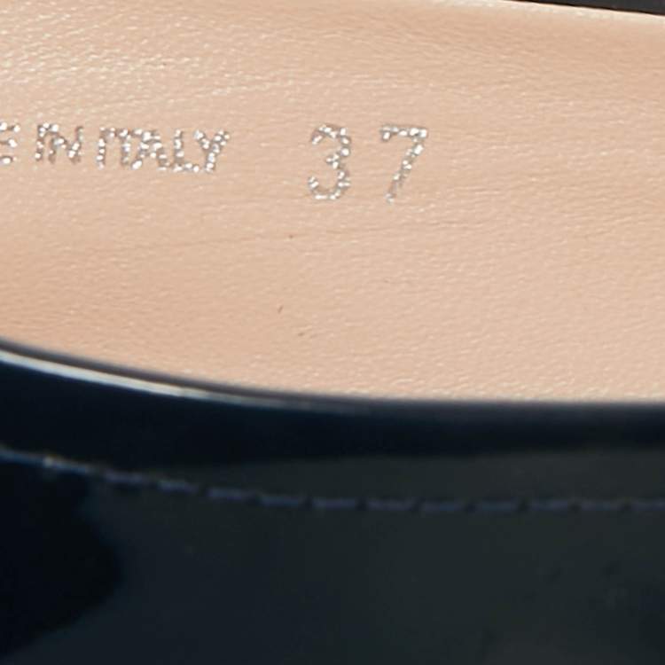 Pre Owned Miu Miu Navy Blue Patent Leather Crystal Embellished Ballet Flats Size 37