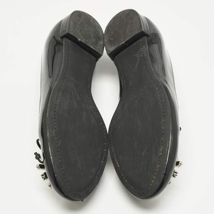 Pre Owned Miu Miu Black Crystal Embellish Patent Leather Ballet Flats Size 36.5