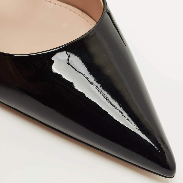 Pre Owned Miu Miu Black Patent Leather Decollete Crystal Embellished Slingback Pumps Size 38