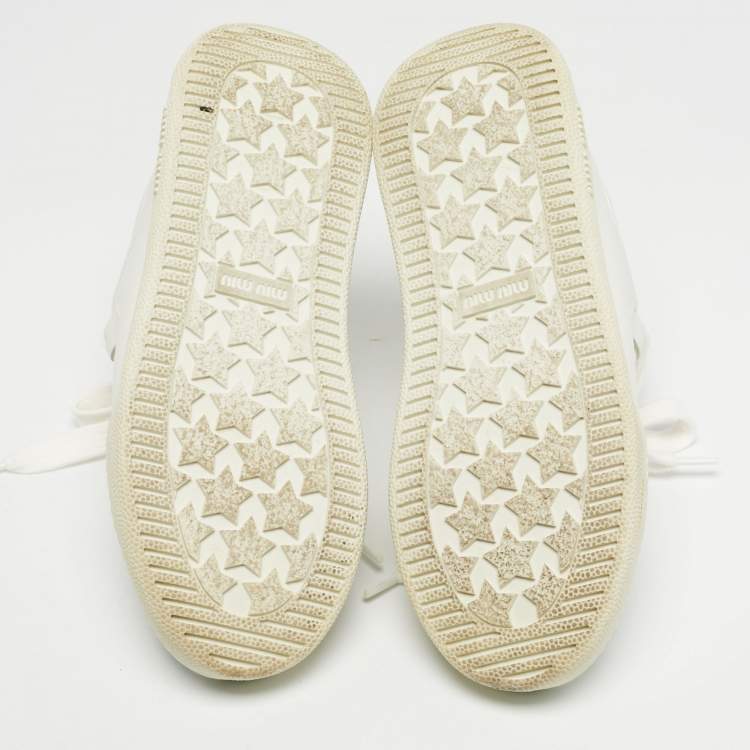 Pre Owned Miu Miu White Leather Lace Up Sneakers Size 36