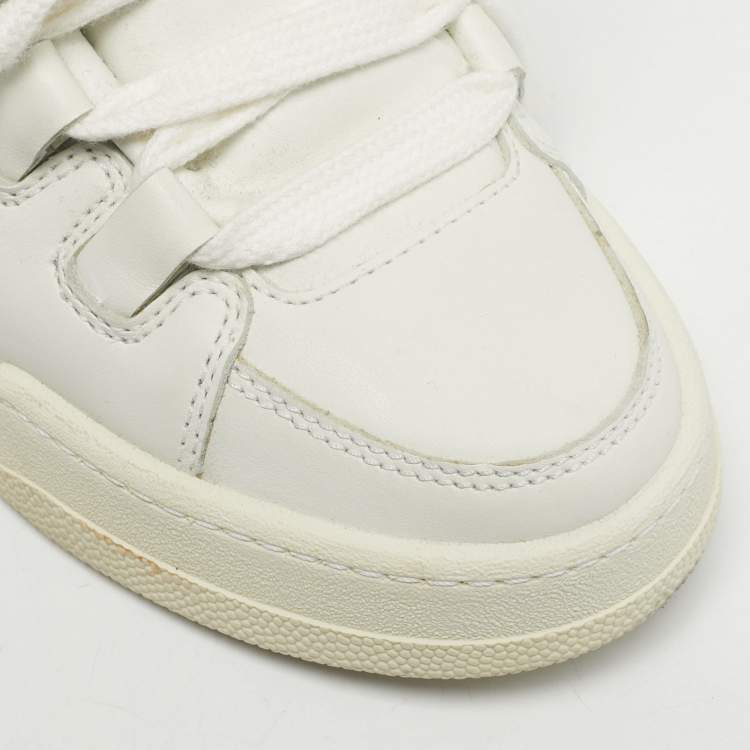 Pre Owned Miu Miu White Leather Lace Up Sneakers Size 36