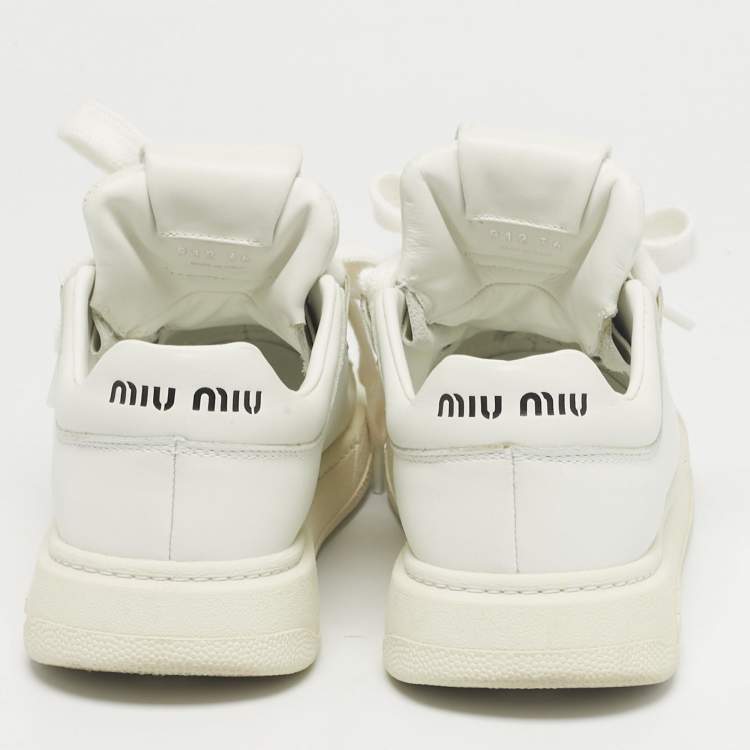 Pre Owned Miu Miu White Leather Lace Up Sneakers Size 36