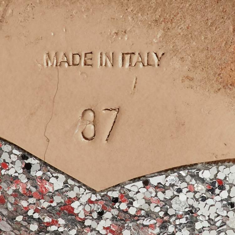 Pre Owned Miu Miu Cherry Red Patent Leather Glitter Sole Pointed Toe Pumps Size 37