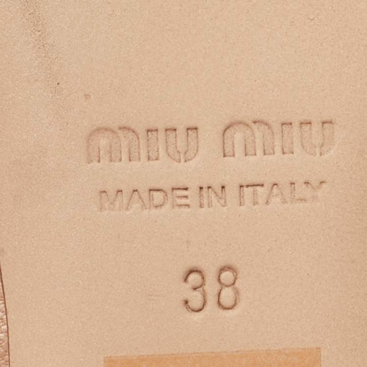 Pre Owned Miu Miu Beige Leather Crystal Embellished Ballet Flats Size 38