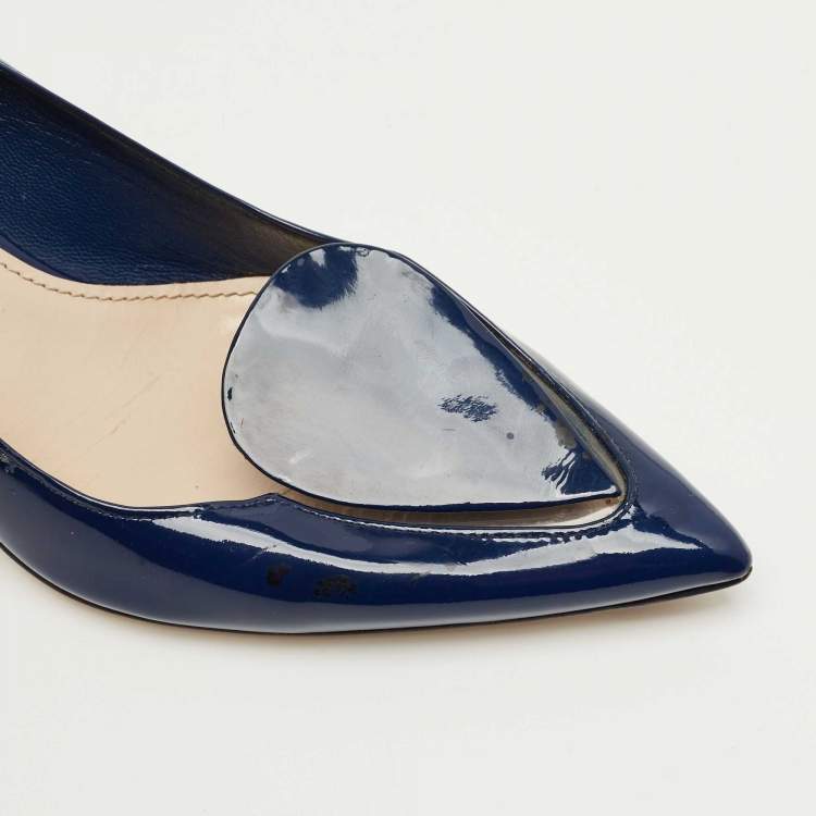 Pre Owned Miu Miu Navy Blue Patent Leather and PVC Pumps Size 38.5