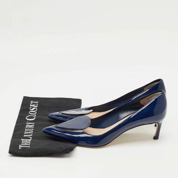 Pre Owned Miu Miu Navy Blue Patent Leather and PVC Pumps Size 38.5