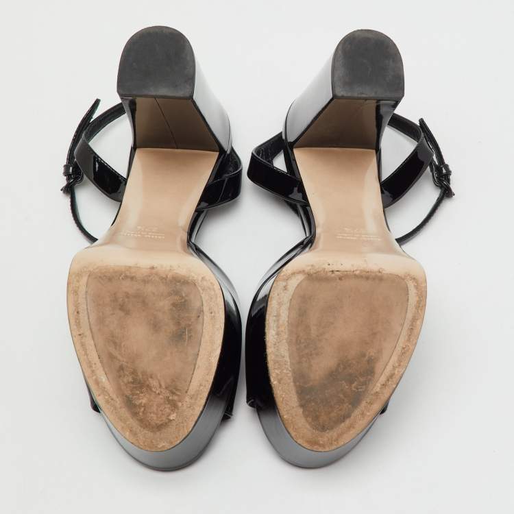 Pre Owned Miu Miu Black Patent Leather Block Heel Platform Sandals Size 37.5