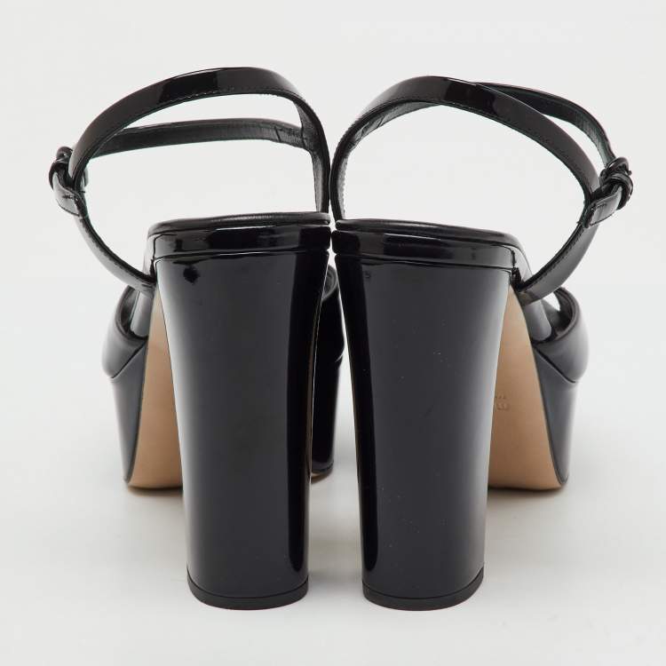 Pre Owned Miu Miu Black Patent Leather Block Heel Platform Sandals Size 37.5