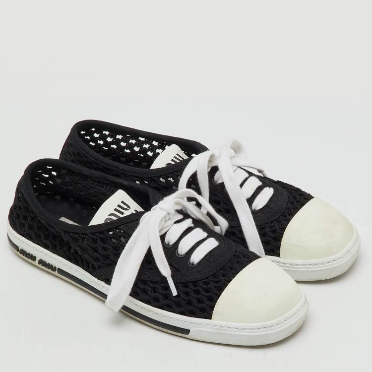 Pre Owned Miu Miu Black Rope Fabric Low Top Sneakers Size 38.5