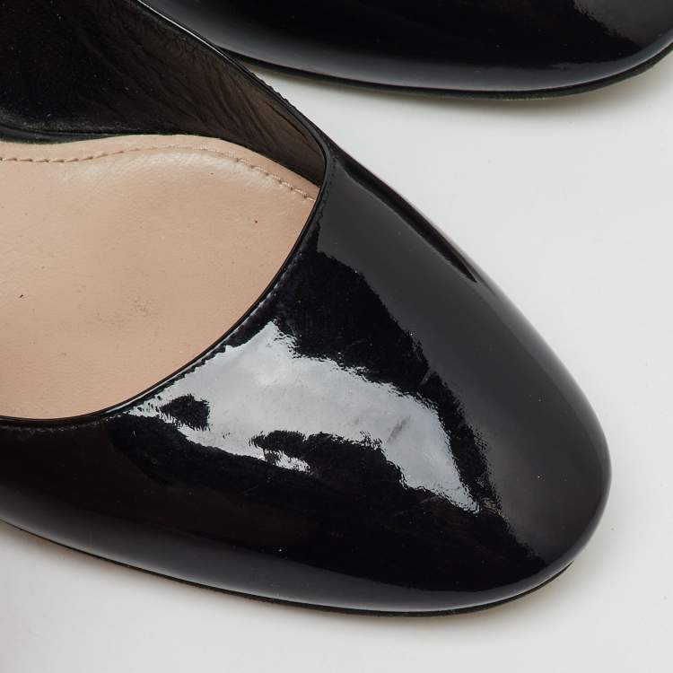 Pre Owned Miu Miu Black Patent Leather Crystal Embellished Block Heel Pumps Size 40