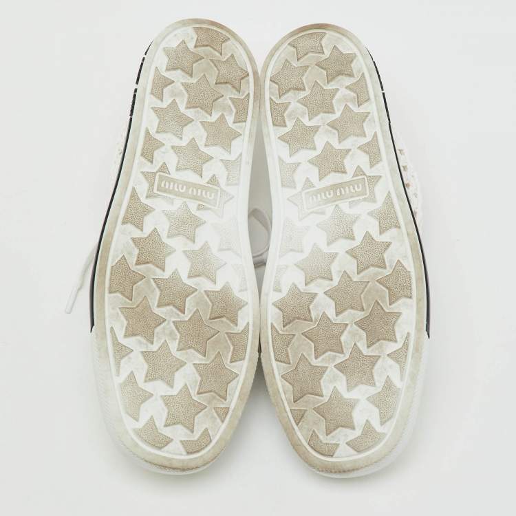 Pre Owned Miu Miu White Rope Fabric Low Top Sneakers Size 38.5